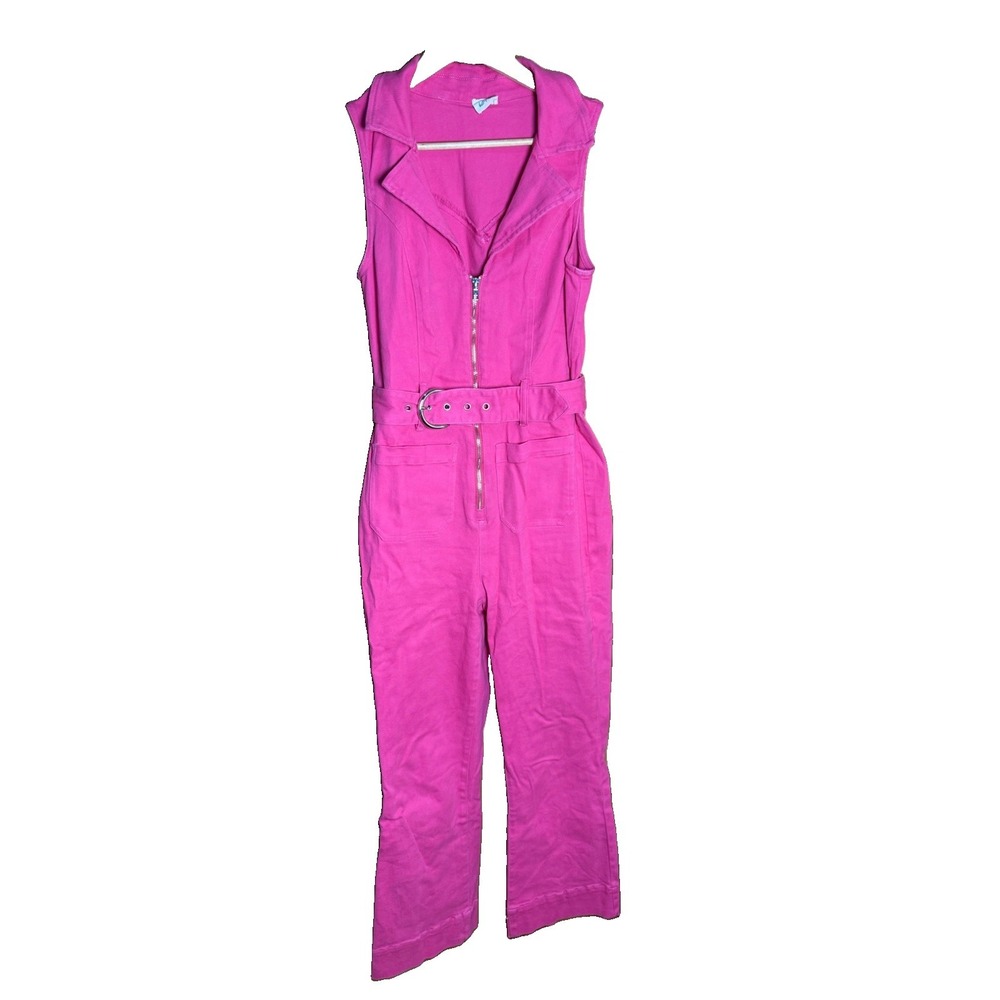 Blue Buttercup Crop Overall Jumpsuit Pink Sleeveless Small Boho Barbie Disco